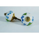 Ceramic  Knobs - White Round, Green Flower Design - Farmhouse, Home, Office, Garage, Room, Bathroom, Kitchen, Bedroom - Set Of 5