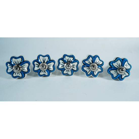 White & Butterfly Design Ceramic Knob - For Bathroom Kitchen Cabinet Hardware Door Pulls Decorative Dresser - Pack Of 5