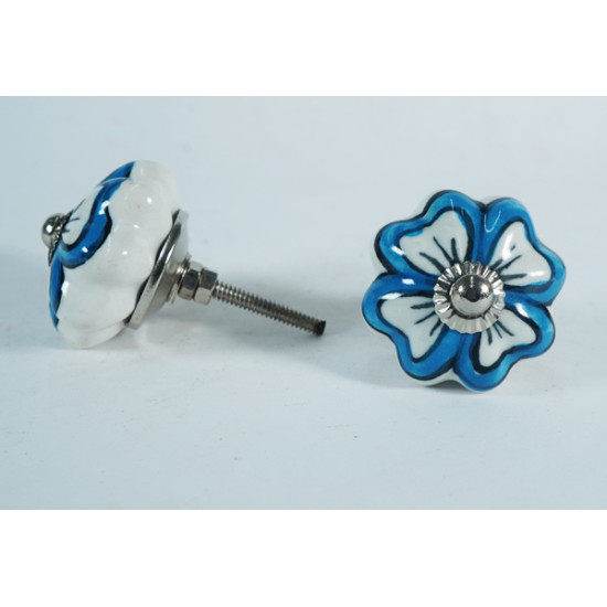 White & Butterfly Design Ceramic Knob - For Bathroom Kitchen Cabinet Hardware Door Pulls Decorative Dresser - Pack Of 5