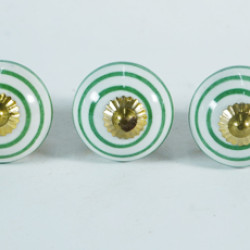 White & Round Green line Design Ceramic Knobs - For Drawer Kitchen Cabinet Hardware Door Pulls Decorative Dresser Premium Elegance - Pack Of 5