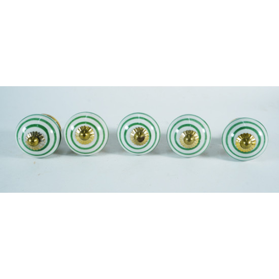 White & Round Green line Design Ceramic Knobs - For Drawer Kitchen Cabinet Hardware Door Pulls Decorative Dresser Premium Elegance - Pack Of 5 White & Round Green line Design Ceramic Knobs - For Drawer Kitchen Cabinet Hardware Door Pulls Decorative Dresser Premium Elegance - Pack Of 5