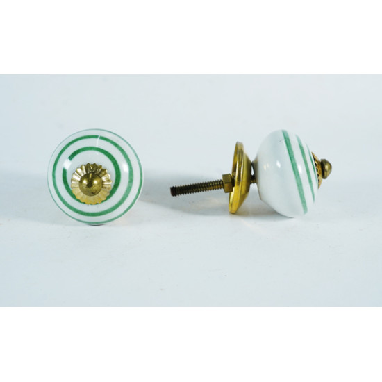 White & Round Green line Design Ceramic Knobs - For Drawer Kitchen Cabinet Hardware Door Pulls Decorative Dresser Premium Elegance - Pack Of 5 White & Round Green line Design Ceramic Knobs - For Drawer Kitchen Cabinet Hardware Door Pulls Decorative Dresser Premium Elegance - Pack Of 5