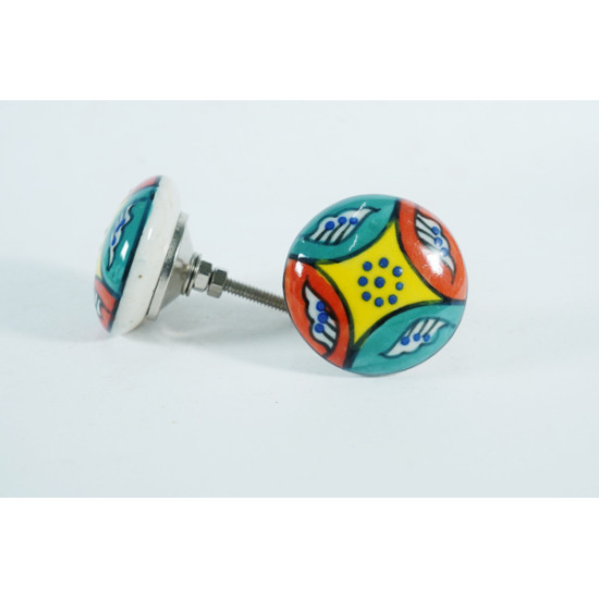Vintage Multi Color  Hand Painted Ceramic Pull Knobs For Kitchen- Cabinet, Door & Drawer, Wardrobe, Cupboard Multicolor (Set of 5 Pcs.)