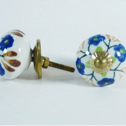NOVELIKA - Blue Flowers  Ceramic knobs. For  Kitchen Cupboard ,Furniture Home Decor,  Cabinet - Drawer - Cabinet pulls - Door knobs. (Set Of 5.)