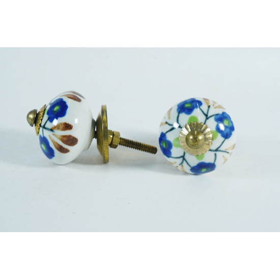 NOVELIKA - Blue Flowers  Ceramic knobs. For  Kitchen Cupboard ,Furniture Home Decor,  Cabinet - Drawer - Cabinet pulls - Door knobs. (Set Of 5.)