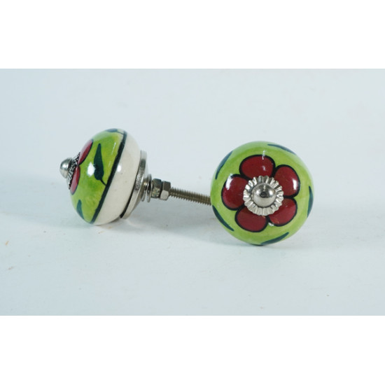 Ceramic Knobs - Red Flower & Green Leaf Design - Farmhouse, Home, Office, Garage, Room, Bathroom, Kitchen, Bedroom - Set Of 5 Ceramic Knobs - Red Flower & Green Leaf Design - Farmhouse, Home, Office, Garage, Room, Bathroom, Kitchen, Bedroom - Set Of 5