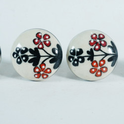 NOVELIKA- Red & Black Flower With White Dots Design  For  Kitchen Cupboard ,Furniture Home Décor,  Cabinet - Drawer - Cabinet pulls - Door knobs. (Set Of 5.)