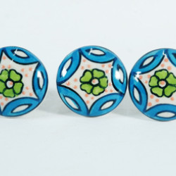 NOVELIKA-Green Flower With Pink Dots  Ceramic knobs. For  Kitchen Cupboard ,Furniture Home Decor,  Cabinet - Drawer - Cabinet pulls - Door knobs. (Set Of 5.)