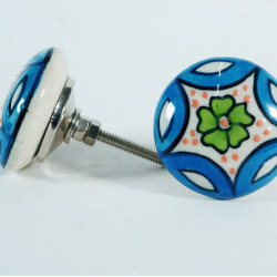 NOVELIKA-Green Flower With Pink Dots  Ceramic knobs. For  Kitchen Cupboard ,Furniture Home Decor,  Cabinet - Drawer - Cabinet pulls - Door knobs. (Set Of 5.)