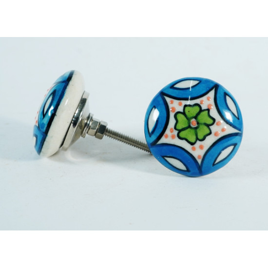 NOVELIKA-Green Flower With Pink Dots  Ceramic knobs. For  Kitchen Cupboard ,Furniture Home Decor,  Cabinet - Drawer - Cabinet pulls - Door knobs. (Set Of 5.)