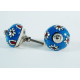 Ceramic  Knobs - Blue Round, White Flower Design - Door Handle for Kitchen Cabinets Wardrobe - Set Of 5