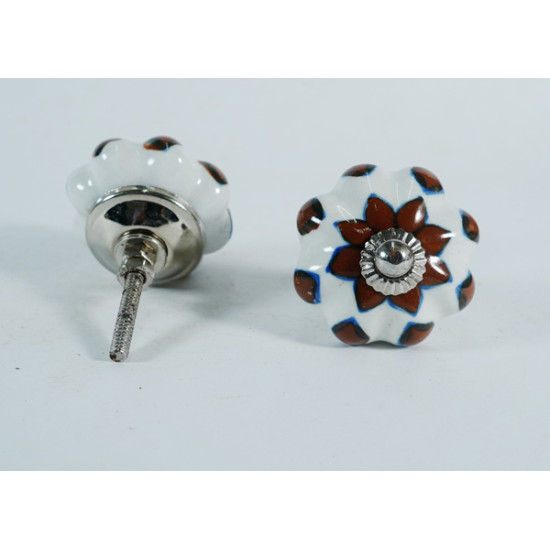 Ceramic  Knobs - Broun Flower Design - Door Handle for Kitchen Cabinets Wardrobe - Set Of 5