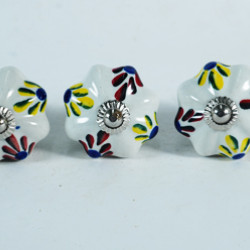 Ceramic  Knobs - Yellow & Red Leaf Design - Door Handle for Kitchen Cabinets Wardrobe - Set Of 5