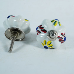 Ceramic  Knobs - Yellow & Red Leaf Design - Door Handle for Kitchen Cabinets Wardrobe - Set Of 5