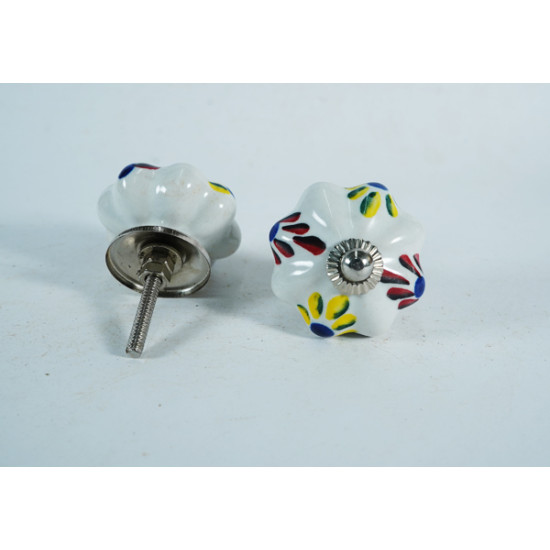 Ceramic  Knobs - Yellow & Red Leaf Design - Door Handle for Kitchen Cabinets Wardrobe - Set Of 5