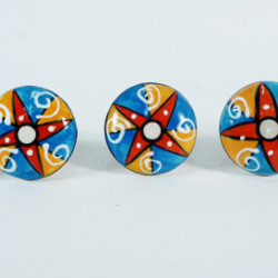 NOVELIKA - Unique Red Star Vintage Ceramic knobs. For  Kitchen Cupboard ,Furniture Home Decor,  Cabinet - Drawer - Cabinet pulls - Door knobs. (Set Of 5.)