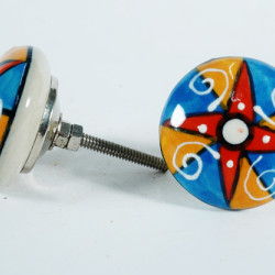NOVELIKA - Unique Red Star Vintage Ceramic knobs. For  Kitchen Cupboard ,Furniture Home Decor,  Cabinet - Drawer - Cabinet pulls - Door knobs. (Set Of 5.)