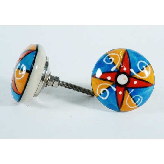NOVELIKA - Unique Red Star Vintage Ceramic knobs. For  Kitchen Cupboard ,Furniture Home Decor,  Cabinet - Drawer - Cabinet pulls - Door knobs. (Set Of 5.)
