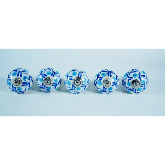 White & Blue Leaf Design Drawer Ceramic Knob - For Kitchen Cabinet Hardware Door Pulls Decorative Dresser - Pack Of 5 White & Blue Leaf Design Drawer Ceramic Knob - For Kitchen Cabinet Hardware Door Pulls Decorative Dresser - Pack Of 5