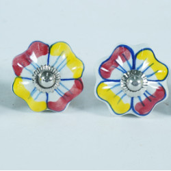 Red & Yellow Flower Design - Ceramic  Knobs - Farmhouse, Home, Office, Garage, Room, Bathroom, Kitchen, Bedroom - Set Of 4