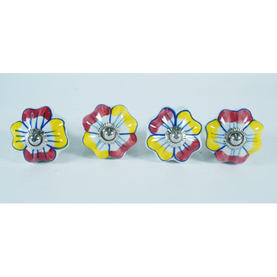 Red & Yellow Flower Design - Ceramic Knobs - Farmhouse, Home, Office, Garage, Room, Bathroom, Kitchen, Bedroom - Set Of 4 Red & Yellow Flower Design - Ceramic Knobs - Farmhouse, Home, Office, Garage, Room, Bathroom, Kitchen, Bedroom - Set Of 4