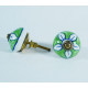 Green & White Flower Design - Ceramic  Knobs - Door Handle for Kitchen Cabinets Wardrobe - Set Of 5
