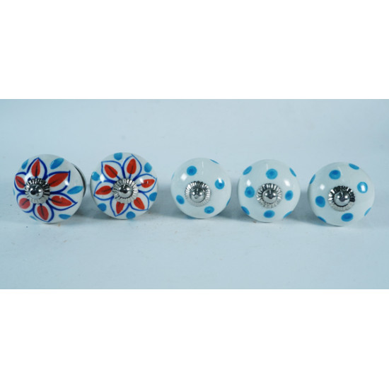 Two Design Set - Ceramic  Knobs - Door Handle for Kitchen Cabinets Wardrobe - Set Of 5