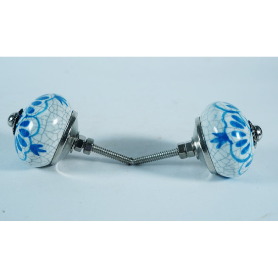 White & Blue Flower Design Drawer Ceramic Knob - For Kitchen Cabinet Hardware Door Pulls Decorative Dresser - Pack Of 5