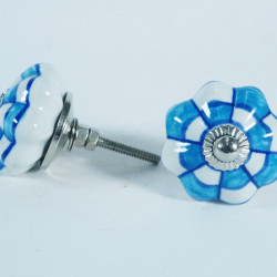 Ceramic  Knobs - Blue & White Mini Block  Design - Door Handle for Kitchen Cabinets Wardrobe - Set Of 5