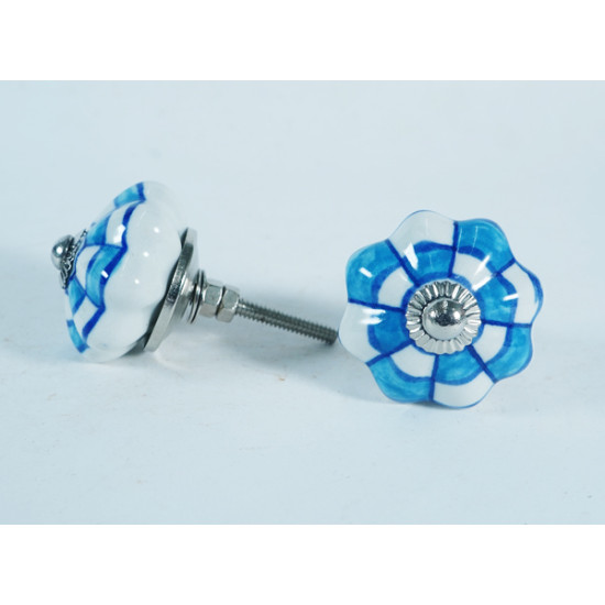 Ceramic  Knobs - Blue & White Mini Block  Design - Door Handle for Kitchen Cabinets Wardrobe - Set Of 5