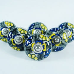 NOVELIKA -Maison Belle Yellow & Blue  Finish -Ceramic  Knobs  For  Kitchen Cupboard ,Furniture Home Décor,  Cabinet - Drawer - Cabinet pulls - Door knobs. (Set Of 5.)
