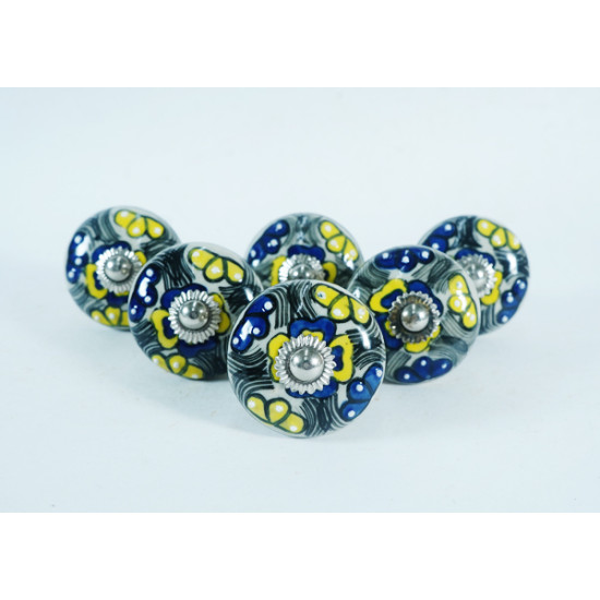 NOVELIKA -Maison Belle Yellow & Blue  Finish -Ceramic  Knobs  For  Kitchen Cupboard ,Furniture Home Décor,  Cabinet - Drawer - Cabinet pulls - Door knobs. (Set Of 5.)