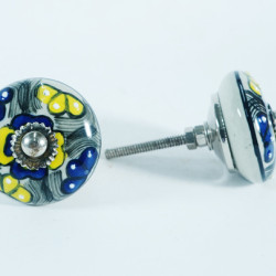 NOVELIKA -Maison Belle Yellow & Blue  Finish -Ceramic  Knobs  For  Kitchen Cupboard ,Furniture Home Décor,  Cabinet - Drawer - Cabinet pulls - Door knobs. (Set Of 5.)