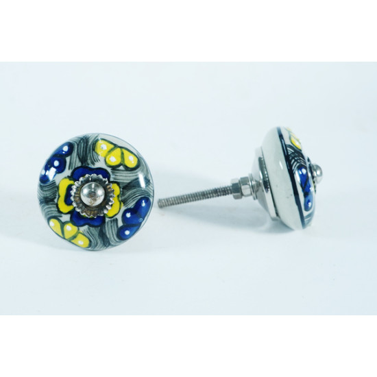 NOVELIKA -Maison Belle Yellow & Blue  Finish -Ceramic  Knobs  For  Kitchen Cupboard ,Furniture Home Décor,  Cabinet - Drawer - Cabinet pulls - Door knobs. (Set Of 5.)