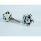 White Round, Black Flower Design - Ceramic Knobs - For Decorative Kitchen and Dresser Handles - Set Of 5