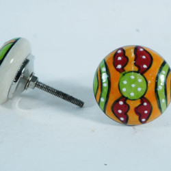NOVELIKA -Hand Panted Round Shape  Combination Of Floral Knobs- For  Kitchen Cupboard ,Furniture Home Décor,  Cabinet - Drawer - Cabinet pulls - Door knobs. (Set Of 5.)