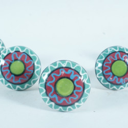 Green & Red Line Colorful Design Drawer Ceramic Knob - For Kitchen Cabinet Hardware Door Pulls Decorative Dresser - Pack Of 5
