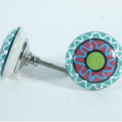 Green & Red Line Colorful Design Drawer Ceramic Knob - For Kitchen Cabinet Hardware Door Pulls Decorative Dresser - Pack Of 5