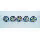 Sky Blue & Colorful Flower Design Ceramic Knob - For Bathroom Kitchen Cabinet Hardware Door Pulls Decorative Dresser - Pack Of 5