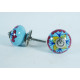 Sky Blue & Colorful Flower Design Ceramic Knob - For Bathroom Kitchen Cabinet Hardware Door Pulls Decorative Dresser - Pack Of 5