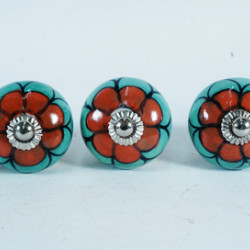 NOVELIKA -Brown Flower  Hand Painted Ceramic knobs. For  Kitchen Cupboard ,Furniture Home Décor,  Cabinet - Drawer - Cabinet pulls - Door knobs. (Set Of 5.)