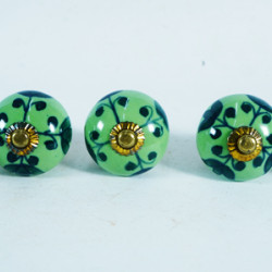 Dark Green Leaf Deign - Ceramic Knobs - Kitchen Cabinet Hardware Door Decorative Dresser Pulls - Set of 5
