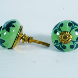 Dark Green Leaf Deign - Ceramic Knobs - Kitchen Cabinet Hardware Door Decorative Dresser Pulls - Set of 5