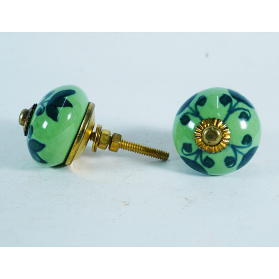 Dark Green Leaf Deign - Ceramic Knobs - Kitchen Cabinet Hardware Door Decorative Dresser Pulls - Set of 5