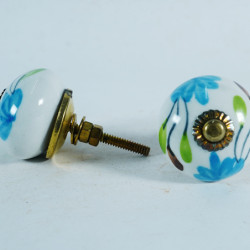 White & Blue Leaf Design - Ceramic knobs - For Drawer Kitchen Cabinet Hardware Door Pulls Decorative Dresser - Set Of 5 White & Blue Leaf Design - Ceramic knobs - For Drawer Kitchen Cabinet Hardware Door Pulls Decorative Dresser - Set Of 5