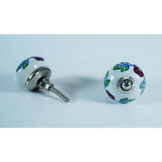 White and Leaf Flower Design Ceramic Drawer Knobs - For Kitchen Cabinet Hardware Door Pulls Decorative Dresser Stainless steel - Pack Of 5