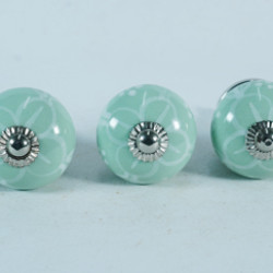 Green & White Leaf Design Drawer Ceramic Knob - For Kitchen Cabinet Hardware Door Pulls Decorative Dresser - Pack Of 5