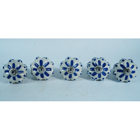 White Round Blue Flower Design - Ceramic Knobs - Farmhouse, Home, Office, Garage, Room, Bathroom, Kitchen, Bedroom - Set Of 5 White Round Blue Flower Design - Ceramic Knobs - Farmhouse, Home, Office, Garage, Room, Bathroom, Kitchen, Bedroom - Set Of 5