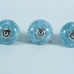 Grey & White Leaf Flower Design Drawer Ceramic Knob - For Kitchen Cabinet Hardware Door Pulls Decorative Dresser - Pack Of 5