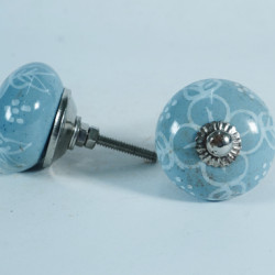 Grey & White Leaf Flower Design Drawer Ceramic Knob - For Kitchen Cabinet Hardware Door Pulls Decorative Dresser - Pack Of 5